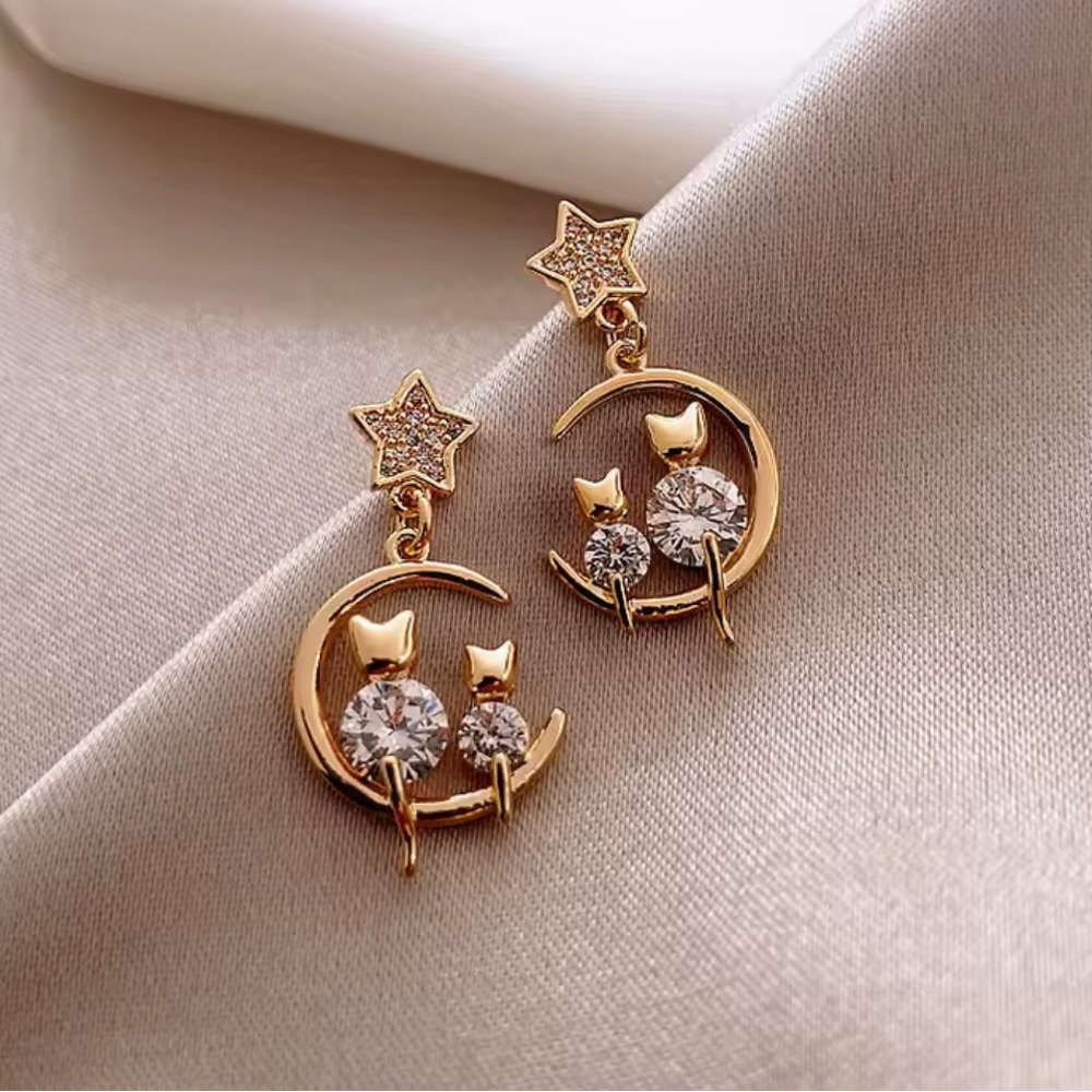 Gold Filled Cubic Zirconia Star Moon Earrings